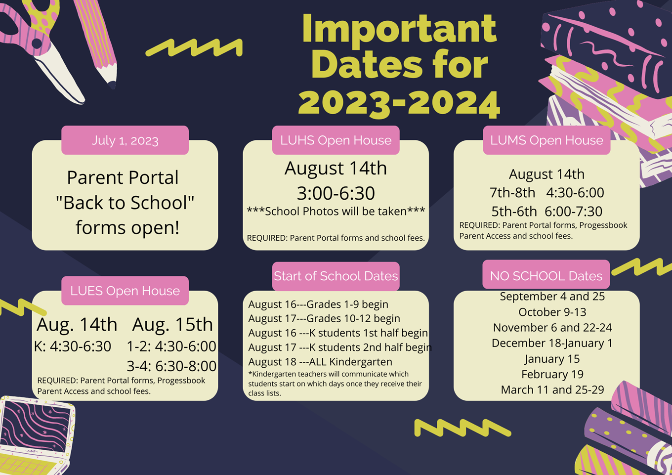 Important Dates for 2023-2024